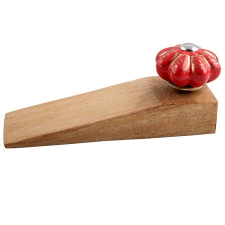 2 Pieces Red Golden Leaf Big Ceramic Wooden Door Stopper