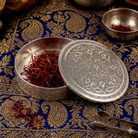 Handcrafted Silver Engraved Round Storage Box