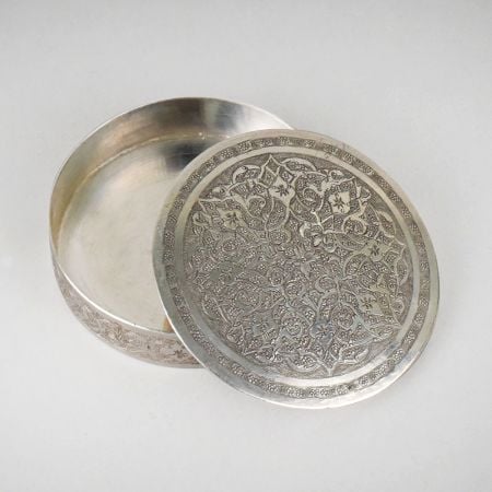 Handcrafted Silver Engraved Round Storage Box