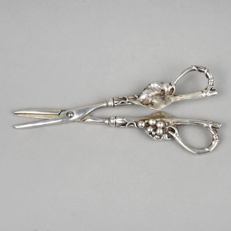 Handcrafted Pure Silver Grape Shears Ornate Fruit Scissors