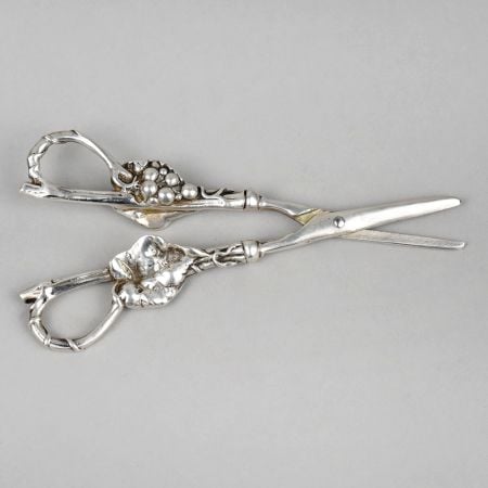 Handcrafted Pure Silver Grape Shears Ornate Fruit Scissors