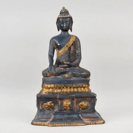Handcrafted Brass Buddha Murti Black Gold Meditation Statue