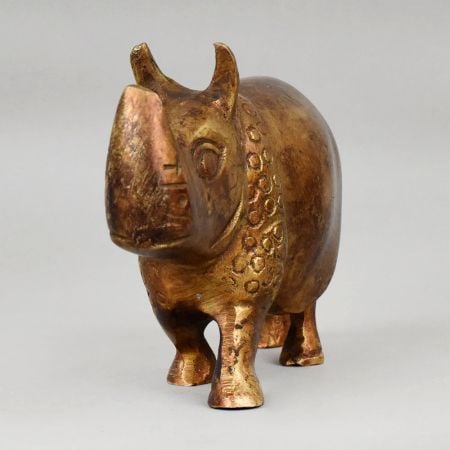 Handcrafted Brass Rhino Murti Decorative Animal Showpiece
