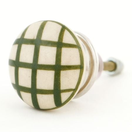 Green Handmade Check Print Ceramic Living Room Drawer Knob