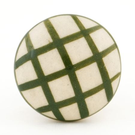 Green Handmade Check Print Ceramic Living Room Drawer Knob