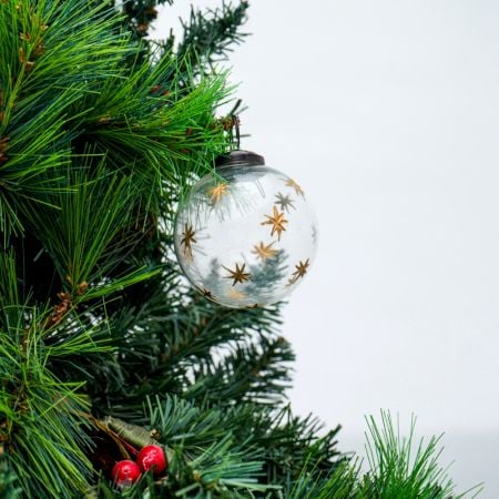 Clear Round Golden Star Glass Christmas Hanging Ornament