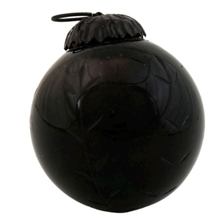 Vintage Style Black Leaf Round Glass Ornament