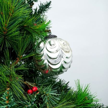 Silver Vintage Decorative Round Glass Christmas Ornament