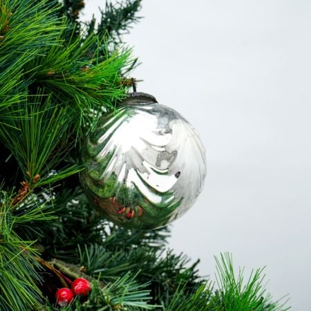 Silver Vintage Mercury Round Glass Christmas Ornament