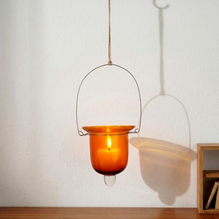 Amber Glass Hanging Tealight Candle Holder