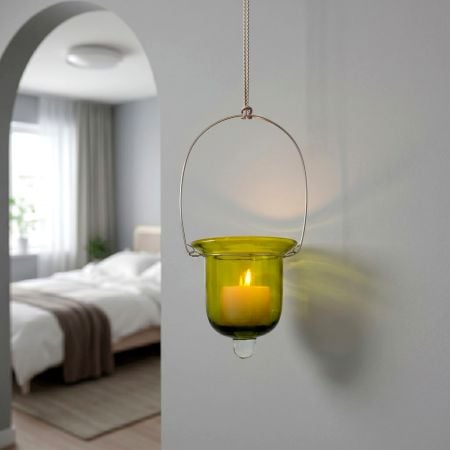 Yellow Glass Hanging Tealight Candle Holder