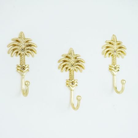 Handmade Golden Palm Tree Iron Wall Hooks-3 Pieces
