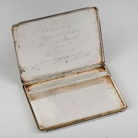 Vintage Silver Travel Map Cigarette Case with Route Engraving