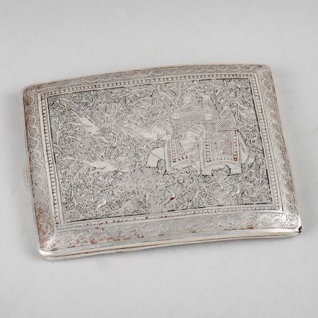 Vintage Engraved Silver Cigarette Case with Elephant Motif