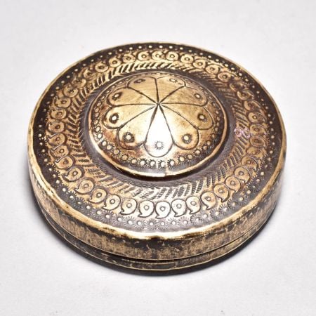 Vintage Brass Glass Round Box with Carving for Decoration