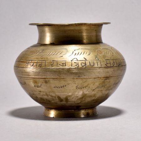 Handmade Holy Water Pot Made of Finest Brass for Havan