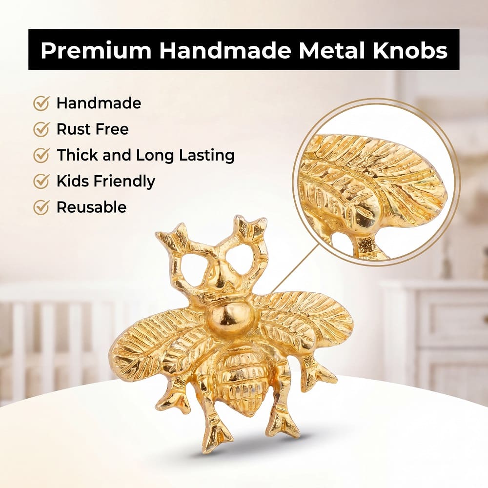 6 Pieces Golden Bee Aluminium Drawer Knob