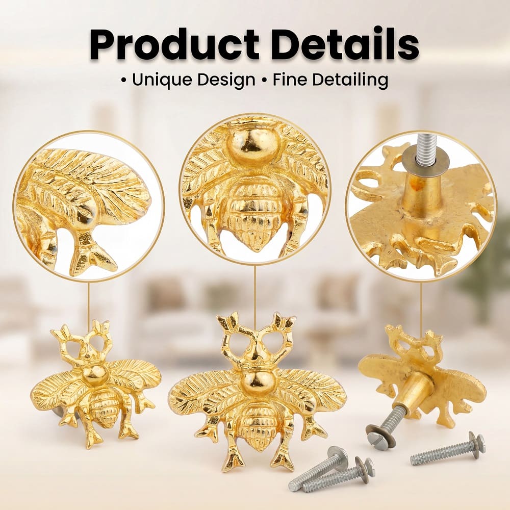 6 Pieces Golden Bee Aluminium Drawer Knob