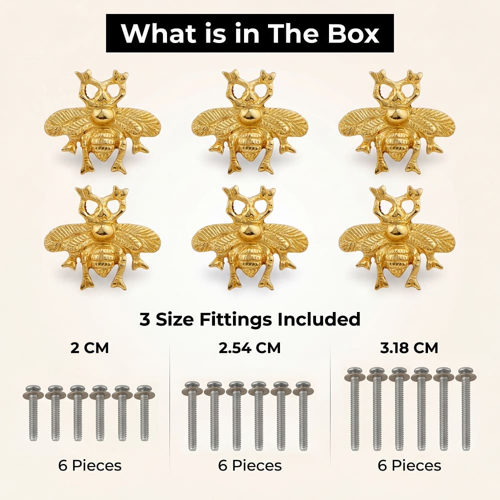 6 Pieces Golden Bee Aluminium Drawer Knob