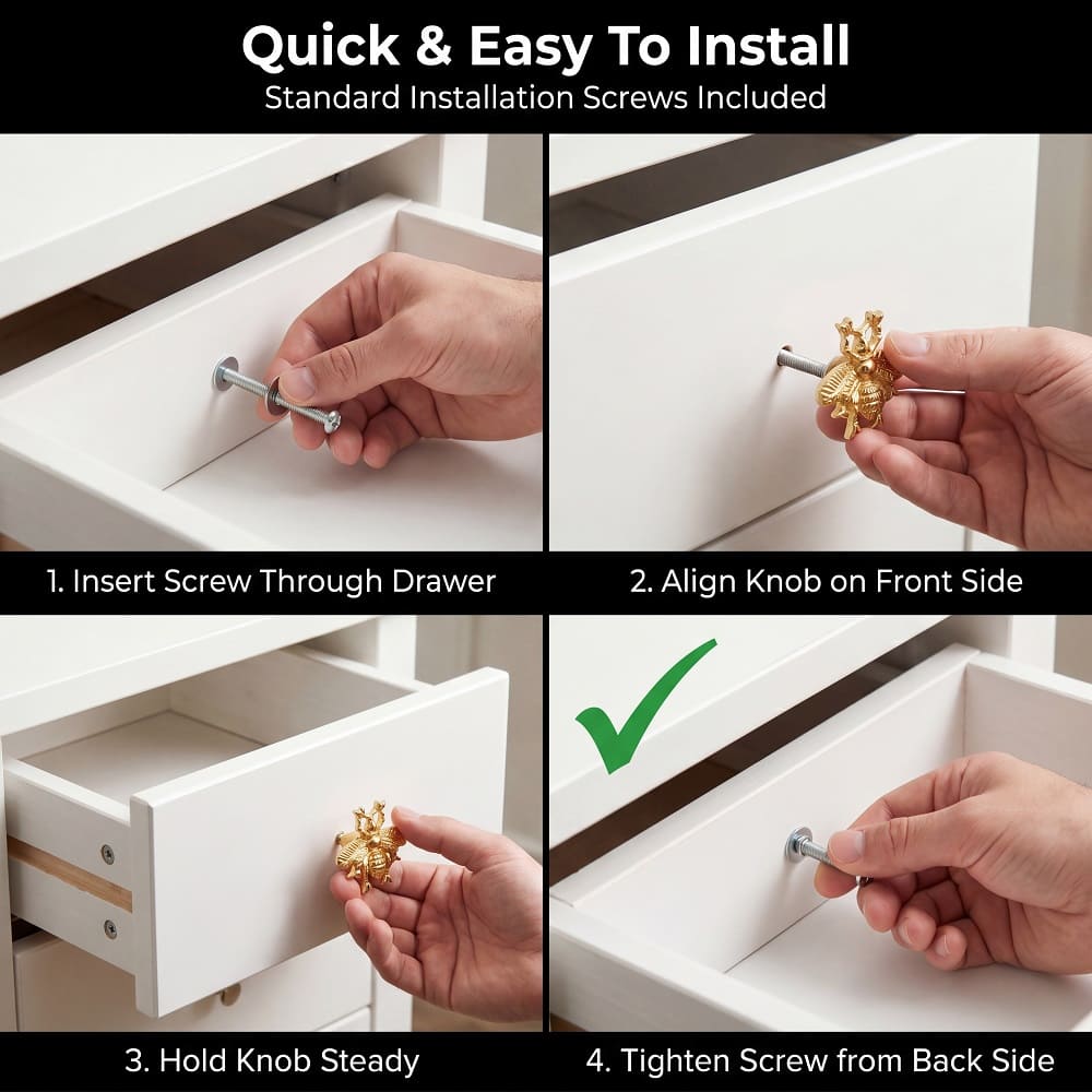 6 Pieces Golden Bee Aluminium Drawer Knob