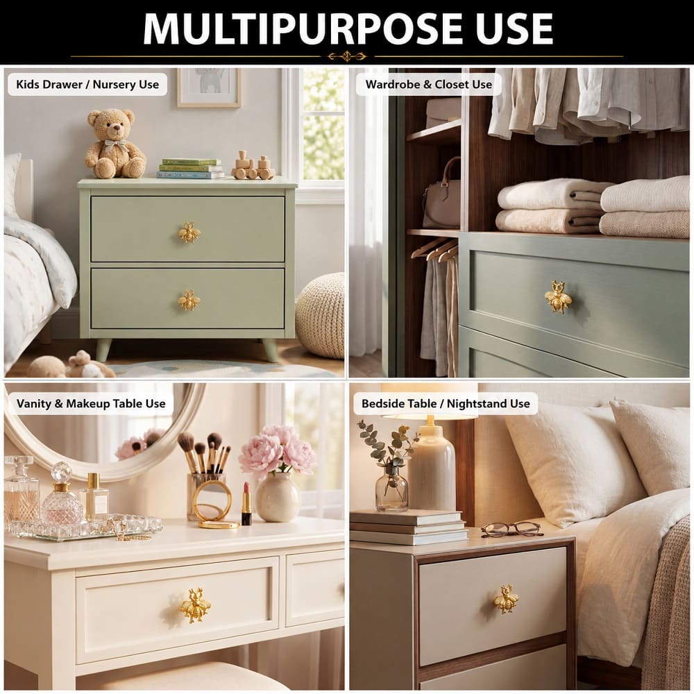 6 Pieces Golden Bee Aluminium Drawer Knob