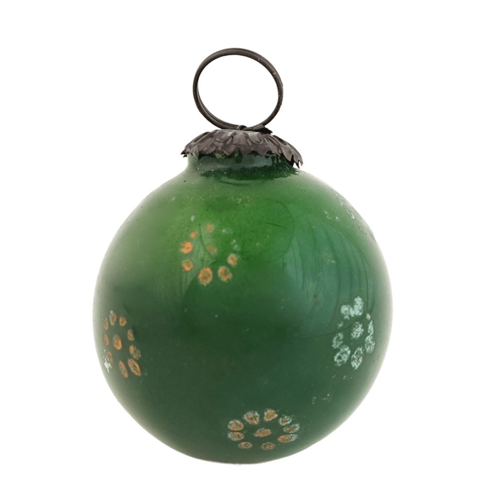Vintage Green Glass Floral Pattern Christmas Ornament