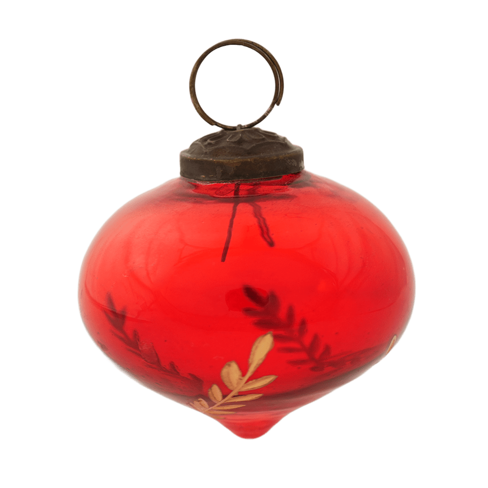 Red Vintage Turnip Shaped Leaf Cut Glass Christmas Ornament