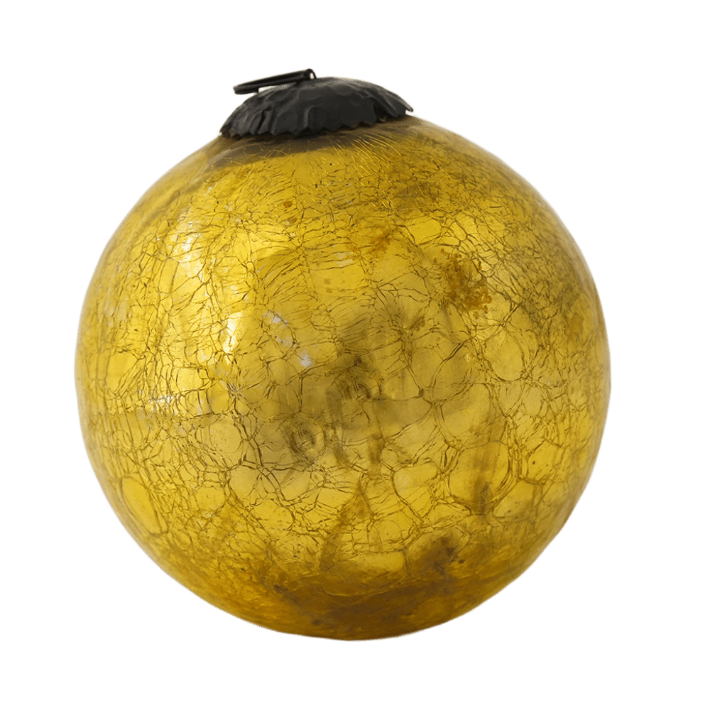 Round Gold Vintage Kugel Style Crackled Christmas Glass Hanging