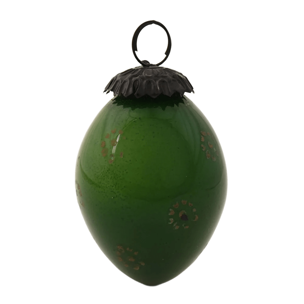 Green Floral Pattern Glass Christmas Ornament