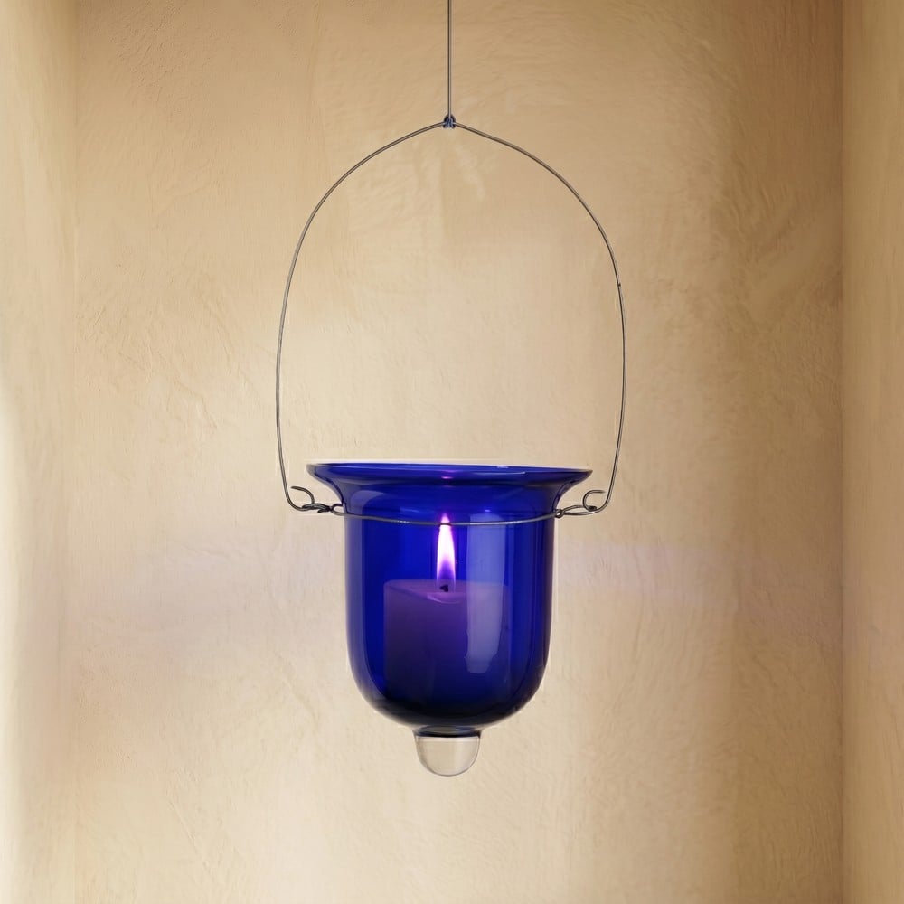 Blue Glass Hanging Tealight Candle Holder