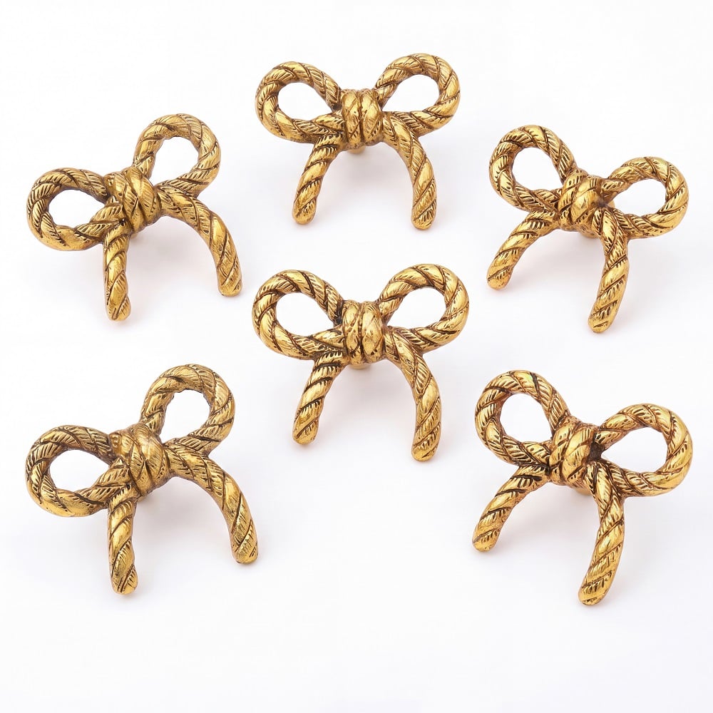6 Pieces Handmade Gold Vintage Aluminium Bow Cabinet Knobs