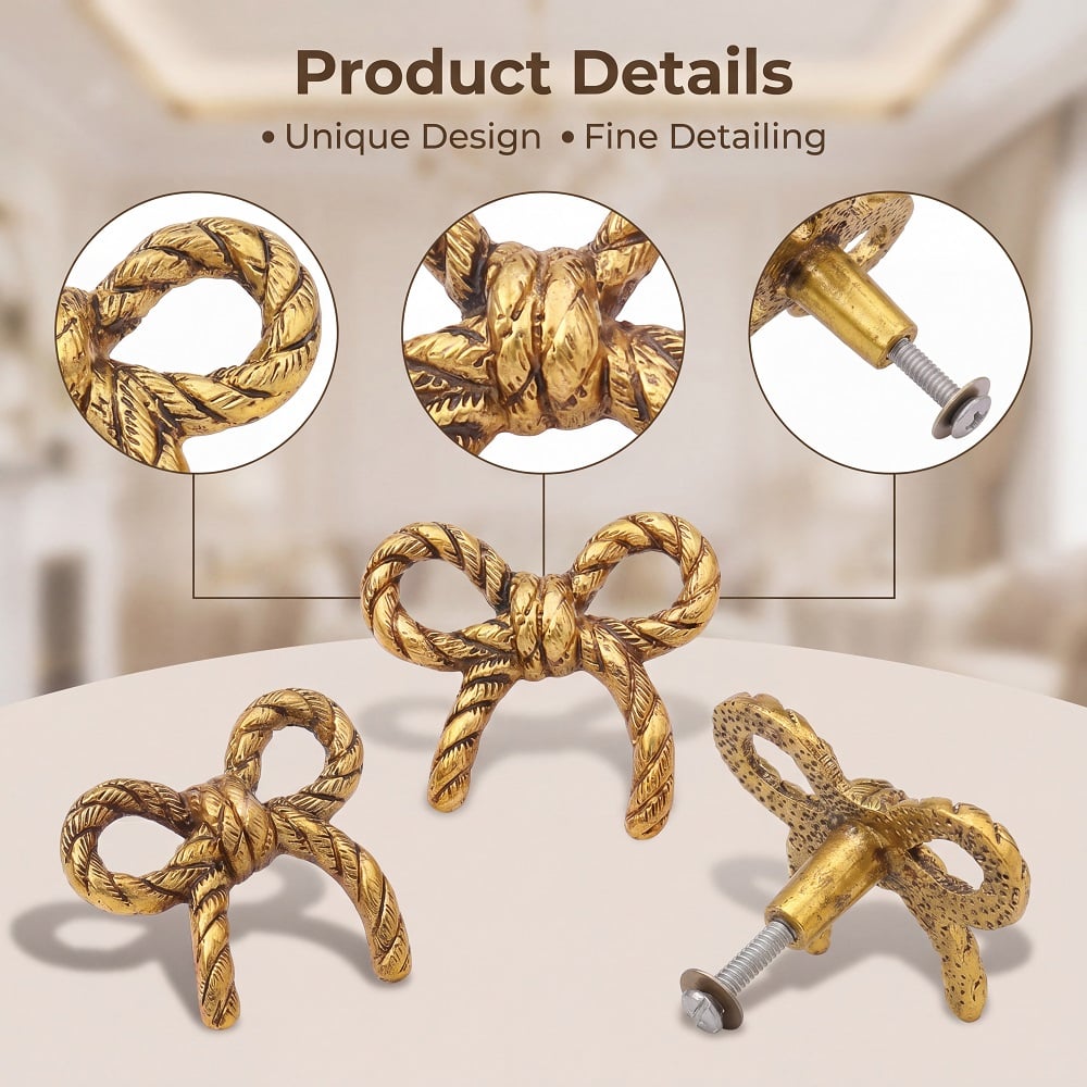 6 Pieces Handmade Gold Vintage Aluminium Bow Cabinet Knobs