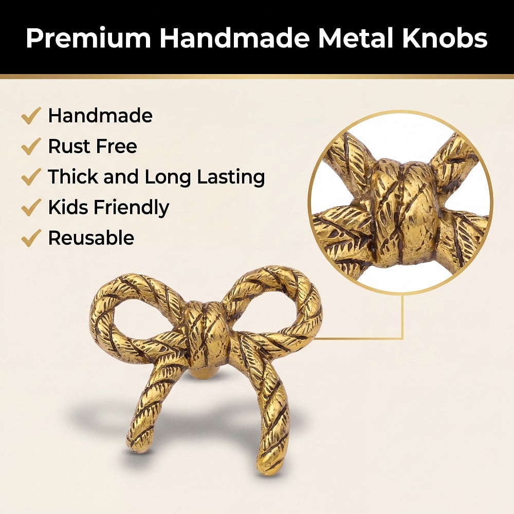 6 Pieces Handmade Gold Vintage Aluminium Bow Cabinet Knobs