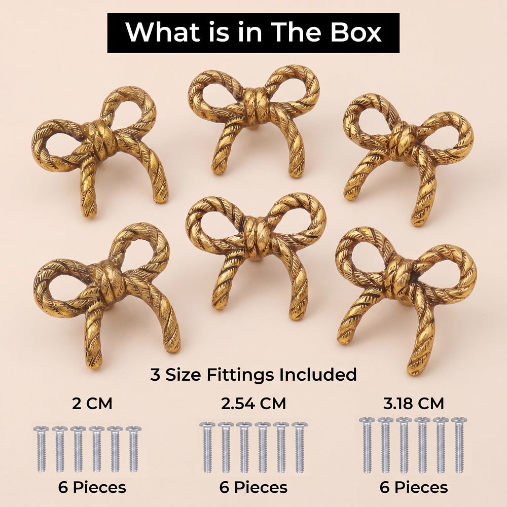 6 Pieces Handmade Gold Vintage Aluminium Bow Cabinet Knobs