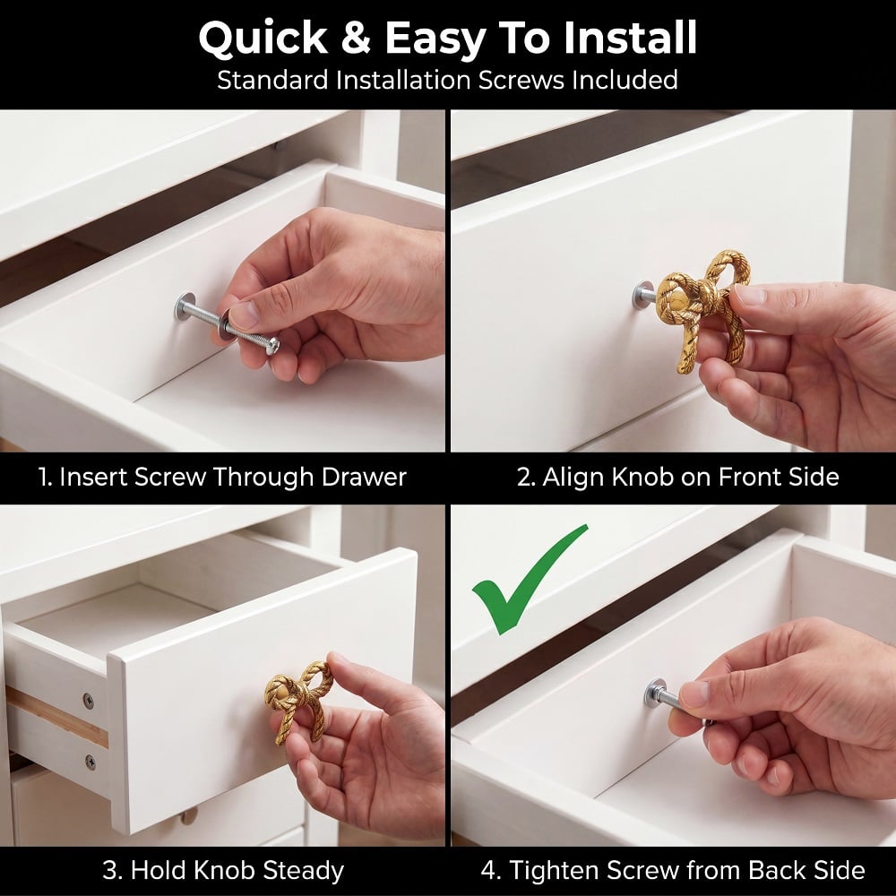 6 Pieces Handmade Gold Vintage Aluminium Bow Cabinet Knobs