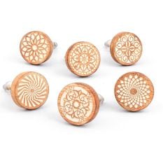 6 Pieces Floral Wooden Cabinet Knobs Drawer Pulls