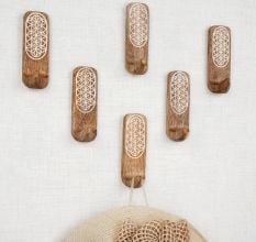6 Pieces Wooden Decorative Adhesive Wall Key And Towel Holder