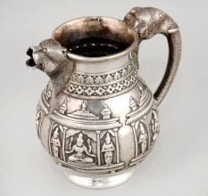 Vintage Silver Elephant Handle Religious Temple Water Pitcher
