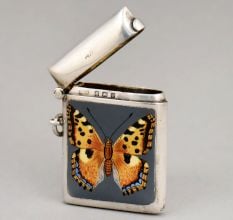 Birmingham Sterling Silver Butterfly Enamel Vesta Case