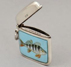 Birmingham Sterling Silver Enamel Perch Fish Vesta Case
