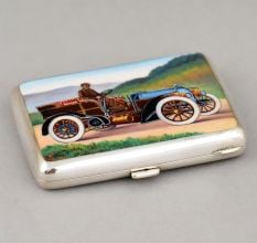 WH&Co Ltd Sterling Silver Enamel Motor Car Cigarette Case
