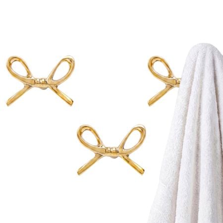 Modern Brass Golden Bow Wall Hooks-Pack of 3