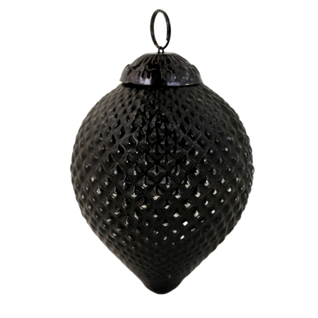 Black Textured Glass Christmas Hanging Ornament