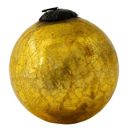 Gold Decorative Round Kugel Style Crackled Glass Hanging Ornament