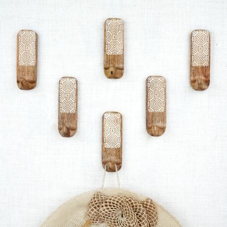 6 Pieces Handmade Wooden Decorative Adhesive Wall Hooks