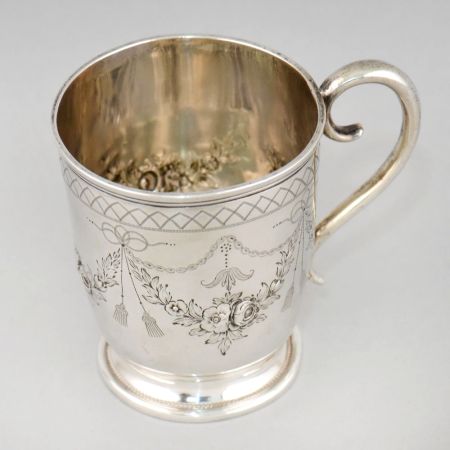 Vintage Hallmarked Sterling Silver Floral Engraved Mug Cup