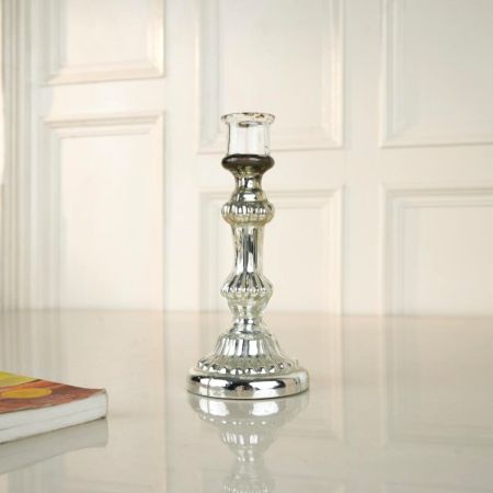 Vintage Silver Mercury Glass Taper Candle Holder