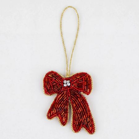 Handmade Red Beaded Bow Bag Charm