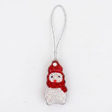 Handcrafted Beaded Snowman Bag Charm