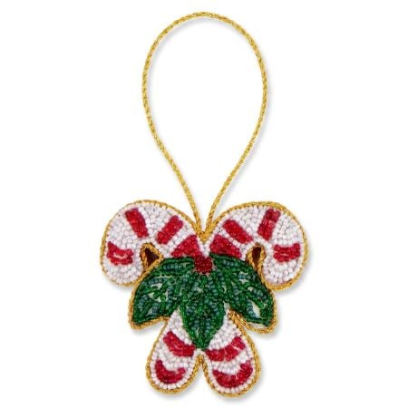Handmade Beaded Candy Cane Christmas Bag Charm